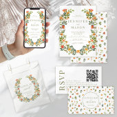 Oranje bloemenkrans rustieke bruiloft RSVP kaarten