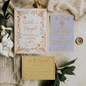 Retro Yellow Orange Hand Written QR Code Wedding RSVP Kaartje