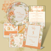 Oranje Floral Wedding Vierkante Sticker