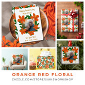 Oranje Rode Bloemen Groene Botanicals Patroon Papieren Bordje