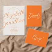 Oranje Retro Modern Script Vet Bruiloft Kaart (Personaliseer de collectie van deze zelfstandige maker.)
