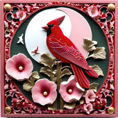 Oosters gesneden paneel: kardinaal en Hollyhocks Tegeltje