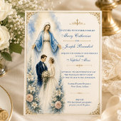 Blauwe Bloemige Marian Monogram Katholiek Bedankkaart
