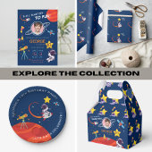 Blauwe speelse buitenaardse astronaut Rocket verja Cadeaupapier