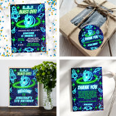 Blauw Groen Neon Gloeiende Ruimte Astronaut Rakett Cadeaupapier