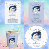 Blue Beer Gold Stars Moon Baby shower Dank u Ronde Sticker