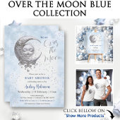 Over the Moon Blue Boy Baby shower bedankje Bedankkaart