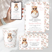 Leuke roze hatching uil baby meisje douche uitnodi kaart