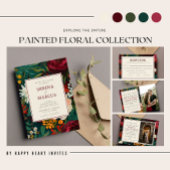 Geschilderde Bloemen Donker Bourgogne Groen Blauwg All In One Uitnodiging