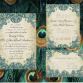 Uitnodiging voor groene Raspberry Blue Damask Wedd