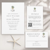 Palm Tree Elegant Tropical Monogram Wedding RSVP Kaartje