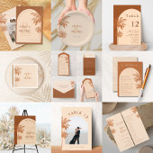 Terracotta Palm Tree Tropical Beach Boho Wedding All In One Uitnodiging