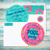 Sweet Pink Donut Blue Water Pool Party Verjaardag Spandoek