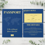 Blauw & Geel Paspoort Eloped Bruiloft Aankondiging (Personaliseer de collectie van deze zelfstandige maker.)