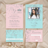 Wine Mauve Paarse Silver Confetti Quinceanera RSVP Kaart