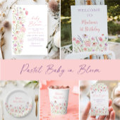 Roze Pastel Wildflower Meadow Baby shower Spandoek