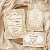 Pastel Garden Baroque Quinceañera Kaart