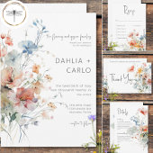 Pastel Losse Wildbloemen Moderne bruiloft Bedankkaart