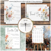 Pastel Losse Wildbloemen Moderne bruiloft Bedankkaart