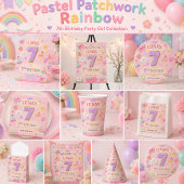 Pastel Patchwork Regenboog 7e Verjaardagsfeestje M Ronde Button 3,2 Cm
