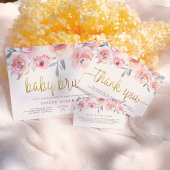Blush Waterverf Rozen Greenery Baby Brunch Shower Uitnodiging Briefkaart