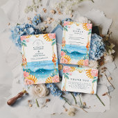 Pastel Seashell Coastal Waters Wedding Kaart