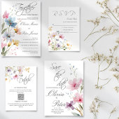 Waterverf bruiloft met wilde bloemen weide kaart