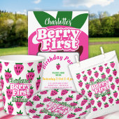 Pink Strawberry Berry First Birthday  Ronde Sticker