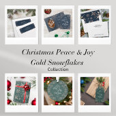 Elegante gouden sneeuwvlokken Peace Joy Green Cadeaulabel