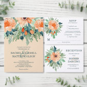 Waterverf Perzikflora op Blauwgroen uitnodiging (Personaliseer de collectie van deze zelfstandige maker.)