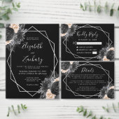 Perzik Zwart Bloemen Zilver Lijst Bruiloft Kaart (Personaliseer de collectie van deze zelfstandige maker.)