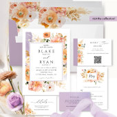 Elegant Floral Arch Peach Blush Lavender Weddensch Kaart