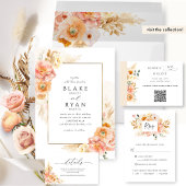 RSVP zonder maaltijden, peach en crème, goud Briefkaart