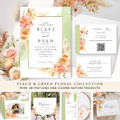 Elegant perzikkreet en groen ovaal huwelijk kaart