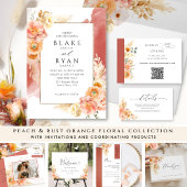 Chic Peach Rust Sinaasappel Floral Wedding met RSV All In One Uitnodiging