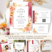 Chic Peach en Burgundy Floral Weddenschap met RSVP All In One Uitnodiging