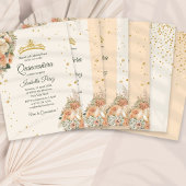 Peach Fuzz Floral en Gold Glitter Quinceanera Ronde Sticker