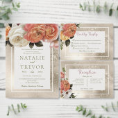 Perzik Mimosa Blooms Gouden Bloemen Bruiloft Bedankkaart (Personaliseer de collectie van deze zelfstandige maker.)