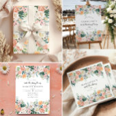 Elegante perzik pioen tuin bloemig groen cadeaupapier