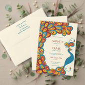 Peacock Elegance Veelkleurige Vintage bruiloft Kaart (Personaliseer deze collectie van deze onafhankelijke maker. Test)