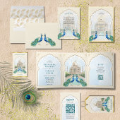 Indiase Pauw Goud Taj Mahal Esthetische bruiloft Rechthoekige Sticker