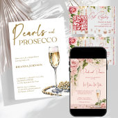 Parels en prosecco vrijgezellenfeest elegant roze kaart