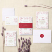 Elegante rode pioen monogram bruiloft ronde sticker (Personaliseer de collectie van deze zelfstandige maker.)