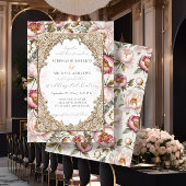 Pioen Elegant Bloem Blush Roze Ivoor Bruiloft Kaart