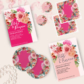 Tafel met waterverf bloemmotief in heldere roze vo servet