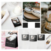 Elegante kalligrafie trouwfoto zwart & wit dartbord