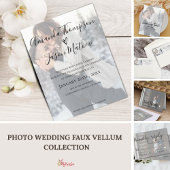 Faux Vellum Effect Foto Weddenschap Uitnodiging Briefkaart