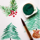 Handgeverfde Waterverf Pijn Wreater, rode bessen Ronde Sticker