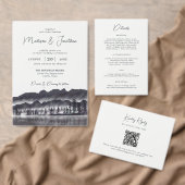 Evergreen Pine Tree Mountains Eenvoudige bruiloft Informatiekaartje (Personaliseer de collectie van deze zelfstandige maker.)