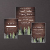 Rustieke schuur hout pijnbomen foto bos bruiloft drieluik uitnodiging (Personaliseer de collectie van deze zelfstandige maker.)